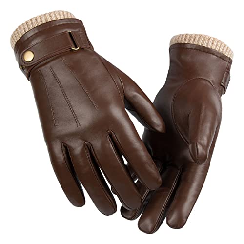 Echte Schaffell Leder Handschuhe für Männer, Winter Warme Touchscreen Texting Kaschmir gefütterte Fahr Motorrad Business Handschuhe,Braun,L von WLDOCA