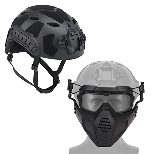 WLXW Super High Cut Helme Upgrade Tactical Helm Mit Tactical Paintball Halbgesichtsschutzmaske Und Airsoft-Schutzbrillen-Set, Paintball Wargame Military,Schwarz von WLXW