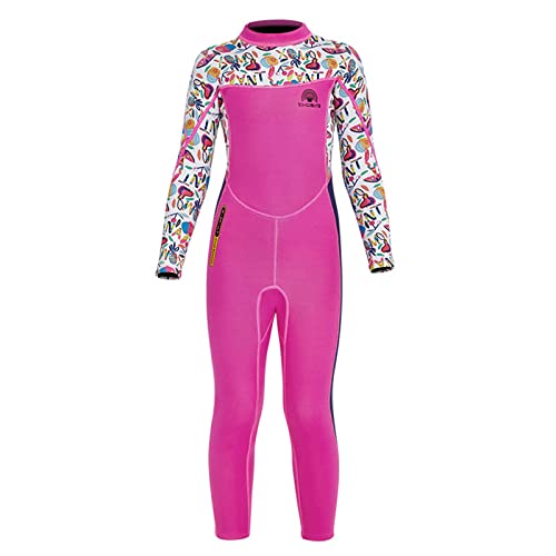2,5 mm Kinder-Neoprenanzug, langärmelig, mit Reißverschluss hinten, Tauchanzug, kompletter Badeanzug für Mädchen im Alter von 2 bis 12 Jahren (Pink L) von WQZStar