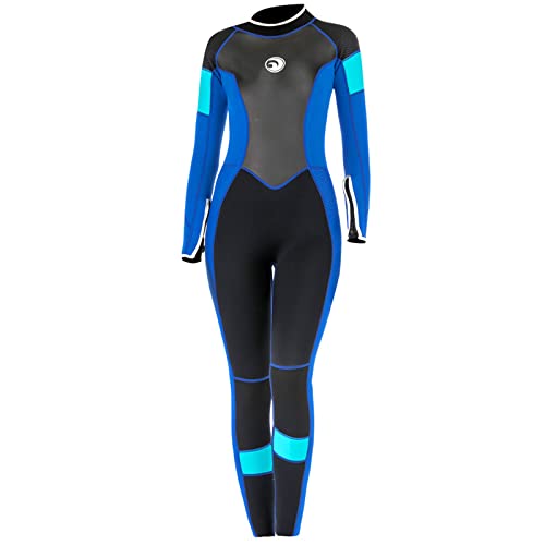 3 mm Neopren-Neoprenanzug für Damen, einteiliger Tauchanzug mit Reißverschluss hinten, Surfbekleidung, Badeanzug zum Tauchen, Surfen, Schwimmen, Kanufahren (blau XX) von WQZStar