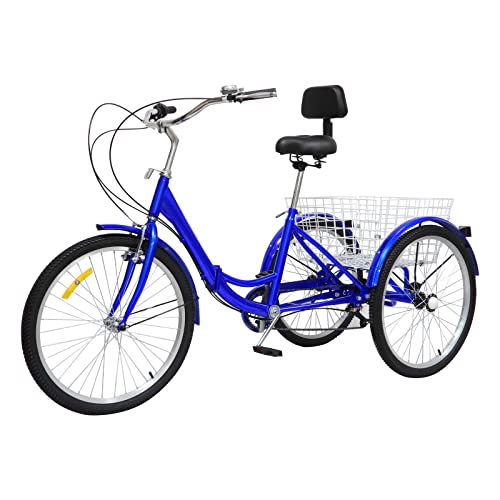 24 Zoll Dreirad für Erwachsene Erwachsene Dreirad 3 Rad Fahrrad Dreirad Erwachsene 7 Gang Tricycle Fahrrad Seniorenrad Erwachsenendreirad Faltbares Dreirad für Senioren mit Einkaufskorb (Blau) von WSIKGHU