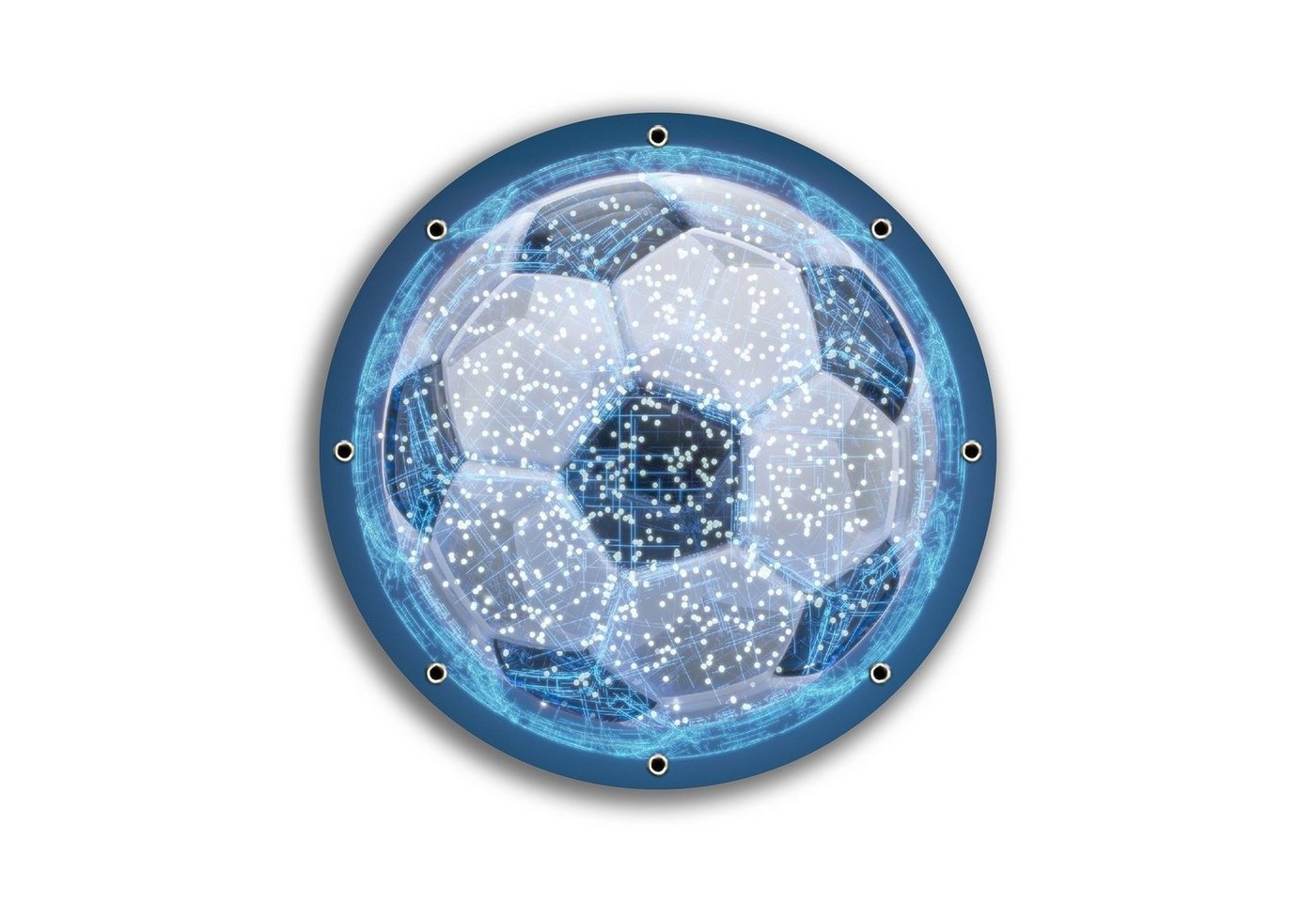 Wallario Sichtschutzzaunmatten Fußball digital - Netzwerk in blau, rund von Wallario