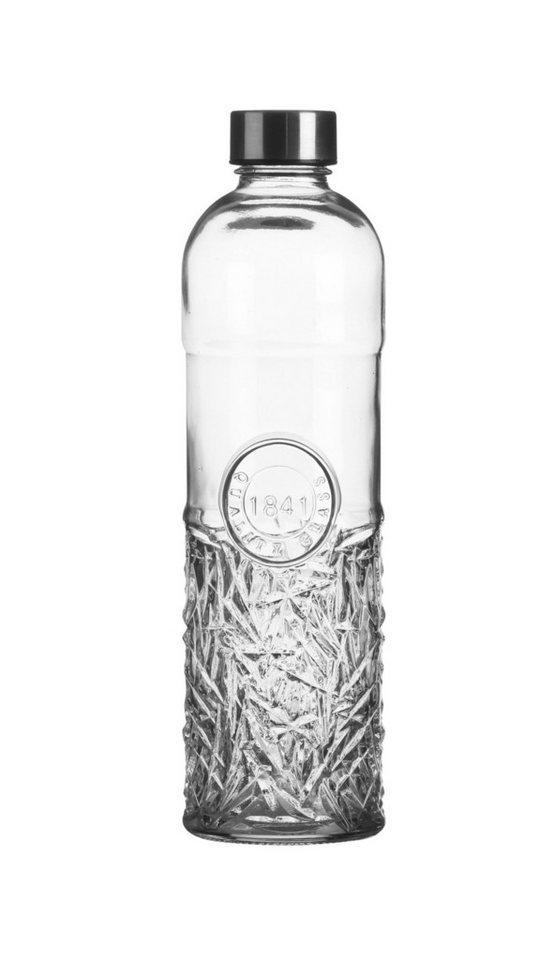 WestCraft Trinkflasche Oriental 1 Liter Schliff Glas Flasche Wasserflasche Glasflasche, Spülmaschinenfest, Glas, Edelstahl, kratzfest, 1841 Qualitätsglas von WestCraft