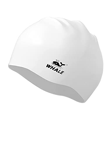 Wale Extra große Badekappe für Damen und Herren, strapazierfähiges Silikon, Badekappe mit Ohrenschutz, dickes lockiges Haar & Dreadlocks, Flechtungen Afro-Haar (weiß) von Whale