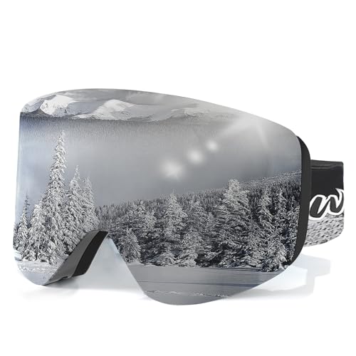 Whale Magnetic Ski Goggles OTG Snowboard Goggles Unisex 100% Uv Protection (Limited Time Discount Price For Fans Of The Brand) (Silver polarized mirror, Children's size/universal) von Whale