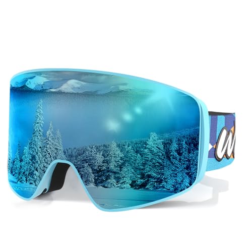 Whale Magnetic Ski Goggles OTG Snowboard Goggles Unisex 100% Uv Protection (Limited Time Discount Price For Fans Of The Brand) (Blue polarized mirror, Children's size/universal) von Whale