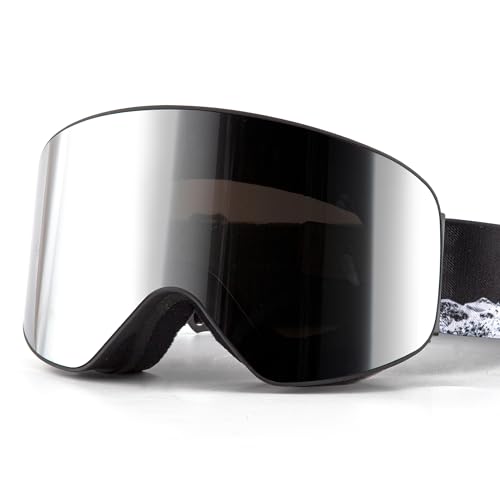 Whale Magnetic Ski Goggles OTG Snowboard Goggles Unisex 100% Uv Protection (Limited Time Discount Price For Fans Of The Brand) (Black polarized mirror, Large size/frame column mirror) von Whale