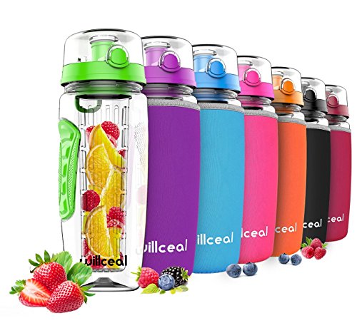 willceal Wasserflasche mit Fruchteinsatz 1L –Hochwertig und beständig – Groß, BPA-frei, aus Tritan – Aufklappbarer Deckel mit Tragegriff – Auslaufsicheres Design von willceal