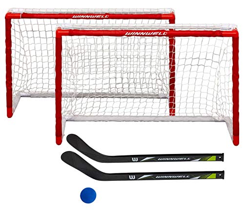 Winnwell Doppel-Mini-Hockey-Set – Indoor- & Outdoor-Hockey-Trainingsgerät – 2 Netze, 2 Schläger, 1 EVA-Ball & Schießziel von Winnwell