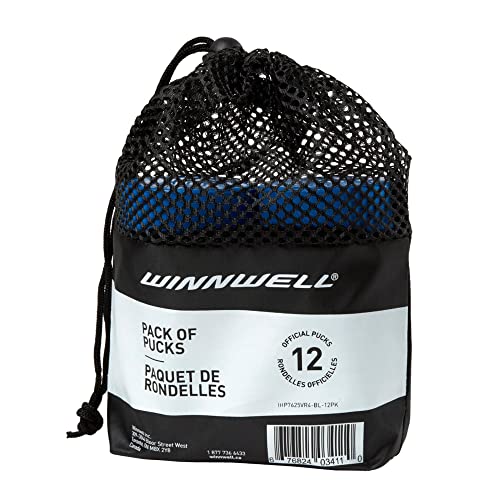 Winnwell Eishockey-Pucks für Jugendliche, leicht, blau, 113 g, mit Netz-Tragetasche, ideal für Stockhandhabung und Trainingsbohrer, 12 Stück von Winnwell