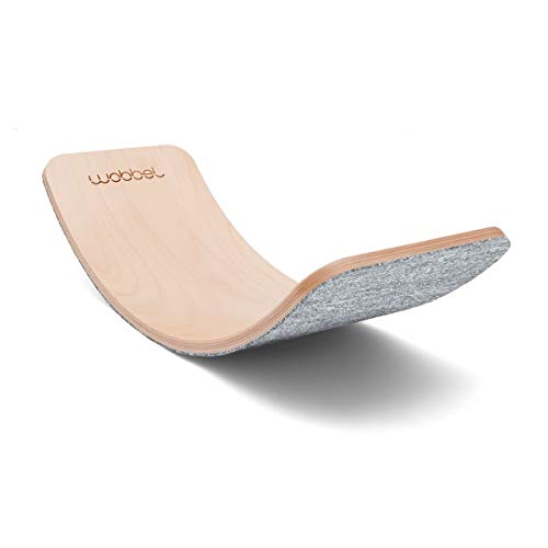 Wobbel Wobbelboard Yogaboard PRO transparent lackiert mit Filz Baby Mouse (hellgrau) 90 cm von Wobbel