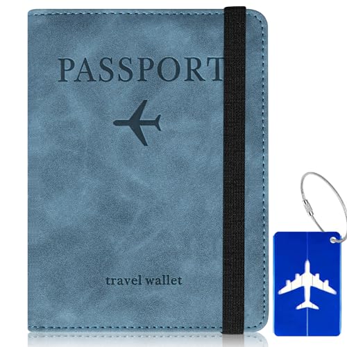 XIUWOUG Reisepasshülle,Passport Cover,Kunstleder Impfpass Hülle mit RFID-Blocker für Damen Herren Reisepass Kreditkarten, Ausweis und Reisedokumente, 10,5×14,5cm von XIUWOUG