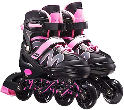 XIUWOUG Herren Damen verstellbare Inliner Inlineskates,Größe 26-42 Unisex Fitness Skates für Erwachsene Rädern Rollschuhe für Jungen Mädchen Anfänger,Rosa,L (37~42) von XIUWOUG