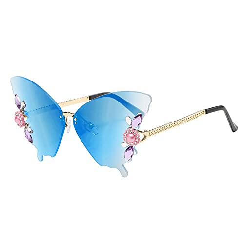 Schmetterlingsbrille Schmetterlingssonnenbrille mit Strasssteinen Schmetterlingsbrille Geschenke für Frauen Trendige Party-Sonnenbrille Sonnenbrille Sportlich Damen (G, One Size) von XNBZW