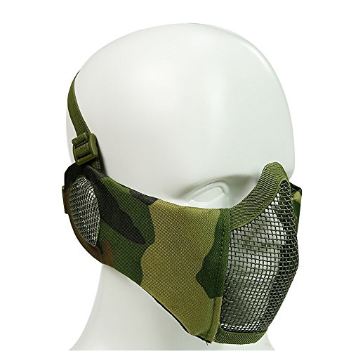 XUE Airsoft Faltbare Halbe Maske Mesh Gesichtsmaske Mundschutz mit Gehörschutz Taktische Paintball Schutz Masken Camo für Softair Jagd Halloween (10 Farbe) von XUE