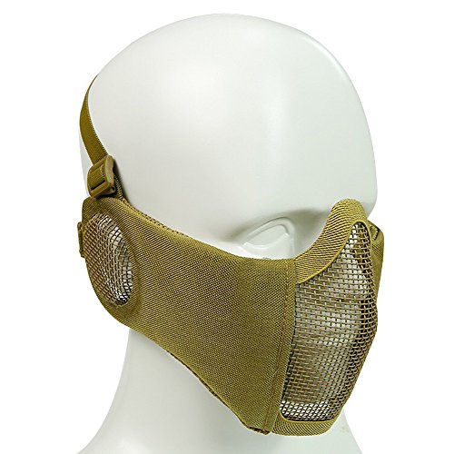 XUE Airsoft Faltbare Halbe Maske Mesh Gesichtsmaske Mundschutz mit Gehörschutz Taktische Paintball Schutz Masken für Softair Jagd Halloween (Bräunen) von XUE