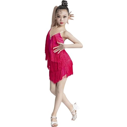 Xytraiihw Mädchen-Latin-Tanzkostüm, Quastenrock-Tanzkostüm Kinder-Wettbewerbs-Performance-Kostüm Für Kinder Salsa-Tango-Rock,Rot,150 von Xytraiihw