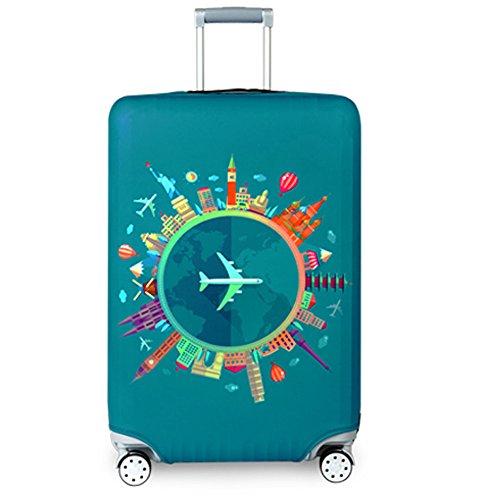 YEKEYI Reise Suitcase Protector Reißverschluss Koffer Abdeckung Waschbar Drucken Gepäck Abdeckung 18-32 Zoll (Blue, L(for26-28 inch Luggage)) von YEKEYI