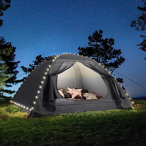 YITAHOME Campingzelt für 3-4 Personen, Wasserdichtes Doppellagiges Rucksack Zelt Zwei Türen Kuppelzelt mit Led Lichter, geeignet für Reisen, Strand, Wandern, Outdoor (Grau) von YITAHOME
