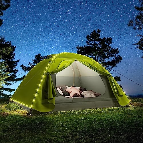 YITAHOME Campingzelt für 3-4 Personen, Wasserdichtes Doppellagiges Rucksack Zelt Zwei Türen Kuppelzelt mit Led Lichter, geeignet für Reisen, Strand, Wandern, Outdoor (Grün) von YITAHOME