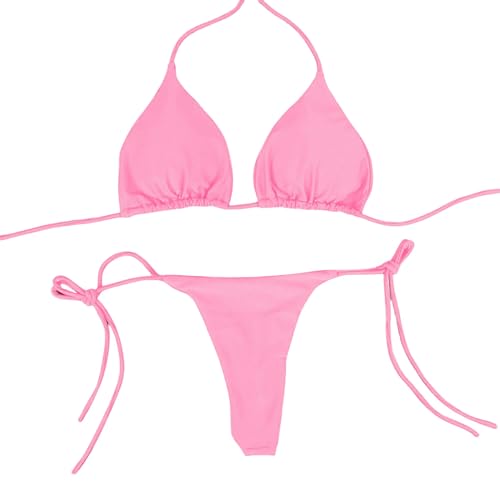 YMLHAQ Bikini Sommer Damen Sport Badeanzug Bikini Unterwäsche Ohne Polsterung-Rosa-XL von YMLHAQ