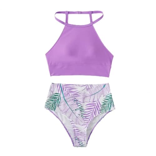 YUECIBAI Bikini Badeanzug Damen Bikini-Set Attraktiver Elastischer Badeanzug Mit Hohem Taillen-Badeanzug L Light Purple von YUECIBAI