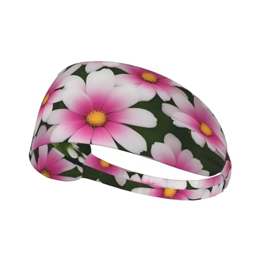 Elastisches Damen-Stirnband, feuchtigkeitsableitend, athletisch, für Laufen, Training, Outdoor-Sport, rosa und weiße Blumendrucke von YYHWHJDE