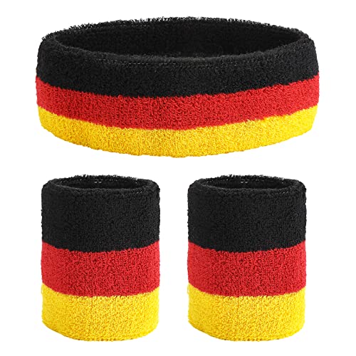 Yolev 3 Stück Schweißband Set enthält 1 Sport-Stirnband und 2 Sport-Armbänder Rot Gelb Schwarz gestreiftes Schweißband-Zubehör für Männer und Frauen… von Yolev