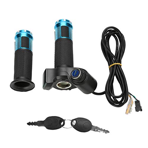 Drehgasgriffe, Mx650 Elektro-Dirtbike-Gashebel, Elektro-Fahrrad-Gashebel, 22 mm Elektro-Fahrrad-Lenker-Gasgriffe mit LED-Display-Bildschirmgriff und Tastenklopfen (goldfarben) (blau) von Yosoo