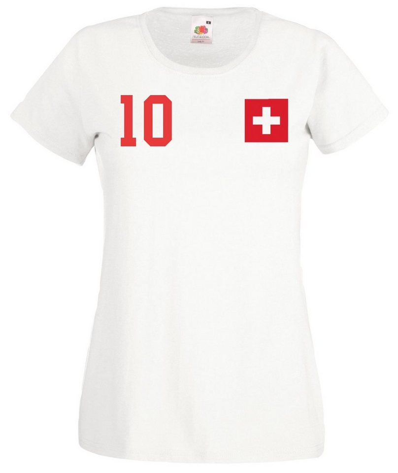 Youth Designz T-Shirt Schweiz Damen T-Shirt im Fußball Trikot Look mit trendigem Motiv von Youth Designz