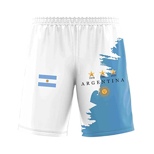 YuanDiann Herren Argentinien Gewinnt Gedenk Shorts 3-Sterne Flaggendruck Sport Freizeit Running 2022 Fußballweltmeisterschaft Atmungsaktiv Fussball Fan Kurz Hose 1# XS von YuanDiann