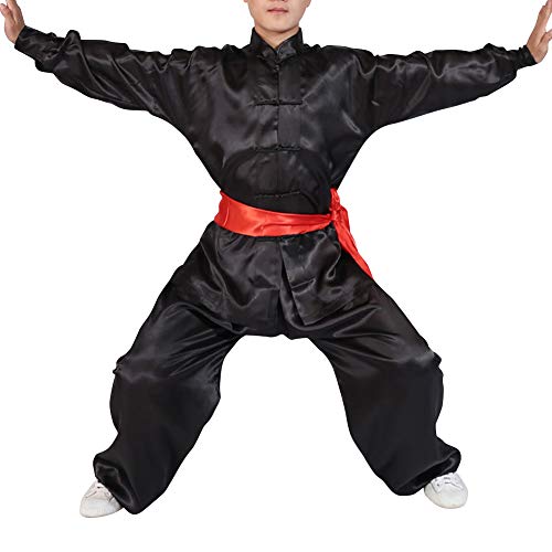 Yudesun Kampfsport Bekleidung Unisex Erwachsener Kind Trainingsbekleidung Sets - Chinesische Tradition Tai Chi Wushu Kleidung Jungen Mädchen Leistung Kostüm Kung Fu Uniform Schwarz 110cm von Yudesun