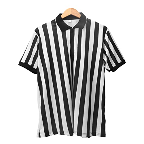 Yuehuamech Offizielles Umpire-Trikot für Herren, Schiedsrichter-Shirt, Schwarz und Weiß, gestreift, mit Reißverschluss, umgeschlagener Kragen, Schiedsrichtershirt für Basketball, Fußball von Yuehuamech