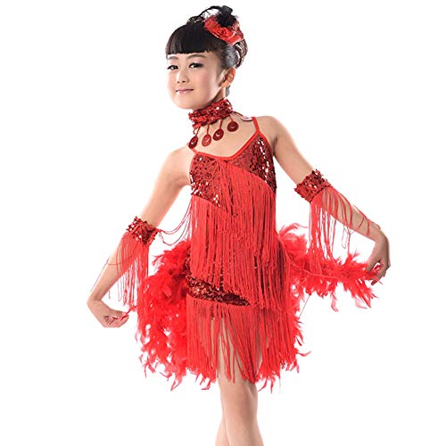 Yuluo Franse Latein Tanzen Kleid Mädchen Rock - Schlinge Quaste Pailletten Salsa Samba Rumba Tango Jazz Performance Kostüm Kinder von Yuluo