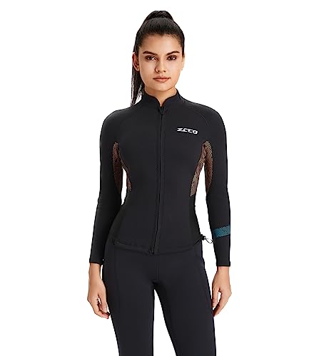 ZCCO Wetsuits Top Jacket 1.5mm Neoprene Suits Women Men Wetsuit Jacket Long Sleeve Dive Scuba Wet Suit Shirt Front Zip Wetsuits Shirts Vest for Spearfishing,Snorkeling,Surfing（Women-M） von ZCCO