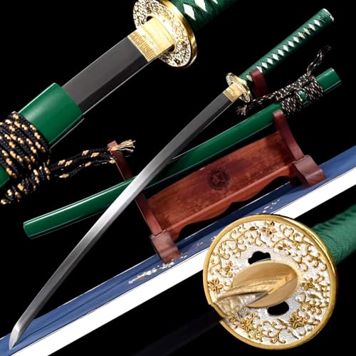 ZLDFGL Grüne handgefertigte Samurai-Schwerter,Federstahlklinge,Massivholz-Lackscheide,echte Katana-Schwerter für Geschenke,Dekoration,Sammlung,Ausstellung,Verteidigung – 103 cm von ZLDFGL
