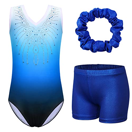 ZNYUNE Kinder Gymnastik Trikot Klassisch Gymnastikanzug 3er Set Anzug für Mädchen B180 Blue 10A von ZNYUNE