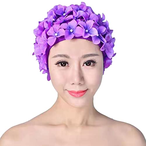 Bademütze mit 3D-Blumen | Modische 3D-Blumen-Badekappe für Damen,Badekappen im Retro-Stil für Damen mit Langen und kurzen Haaren, Schwimmmütze für Wasserparks, Schwimmbäder Zonewd von ZONEWD