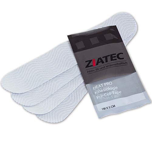 Ziatec HeatPro Pre-Cut Kinesiologie Tape | Wärme-Kälte-Effekt, Größe:1 m (25 cm x 5 cm), Farbe:4 x weiß von Ziatec