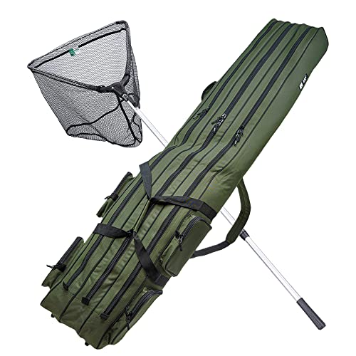 Zite Fishing Angelzubehör-Set | Unterfang-Kescher Gummiert 2,10 m | Rutentasche mit 3 Fächern 1,50m lang | Angelruten-Tasche & Koffer von Zite
