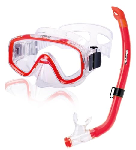AQUAZON Fun Schnorchelset, Tauchset, Schwimmset, mit Schnorchelbrille und Schnorchel für Kinder von 3-7 Jahren, Farbe:rot transparent von aquazon