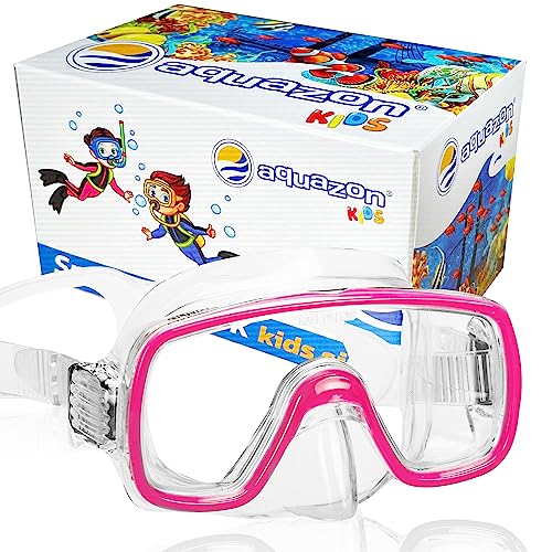 aquazon Fun wasserdichte Junior Kinder Schnorchelbrille, Taucherbrille, Schwimmbrille, Tauchmaske, von 3-7 Jahren, sehr robust, hoher Komfort, Farbe:pink Junior von aquazon