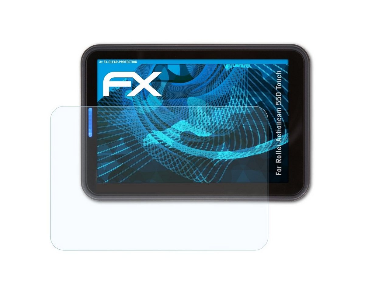 atFoliX Schutzfolie Displayschutz für Rollei Actioncam 550 Touch, (3 Folien), Ultraklar und hartbeschichtet von atFoliX