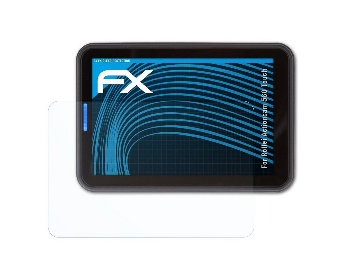 atFoliX Schutzfolie Displayschutz für Rollei Actioncam 560 Touch, (3 Folien), Ultraklar und hartbeschichtet von atFoliX