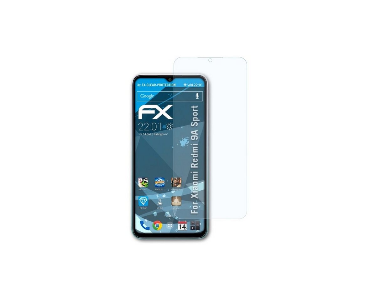 atFoliX Schutzfolie Displayschutz für Xiaomi Redmi 9A Sport, (3 Folien), Ultraklar und hartbeschichtet von atFoliX