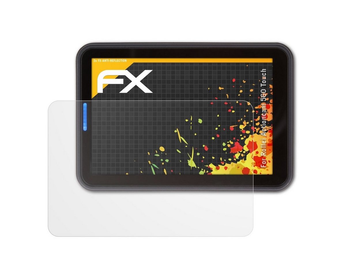 atFoliX Schutzfolie für Rollei Actioncam 560 Touch, (3 Folien), Entspiegelnd und stoßdämpfend von atFoliX