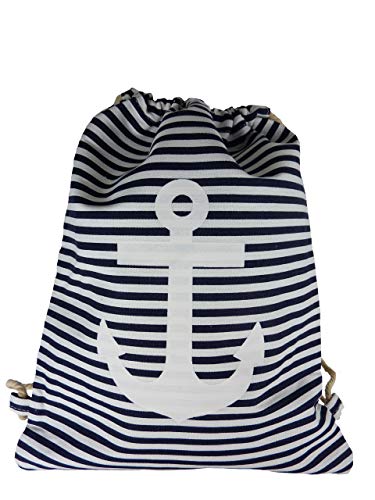 bags & more Turnbeutel maritimes Design mit Anker, als Rucksack tragbar 34,5x42cm (blau weiß) von bags & more