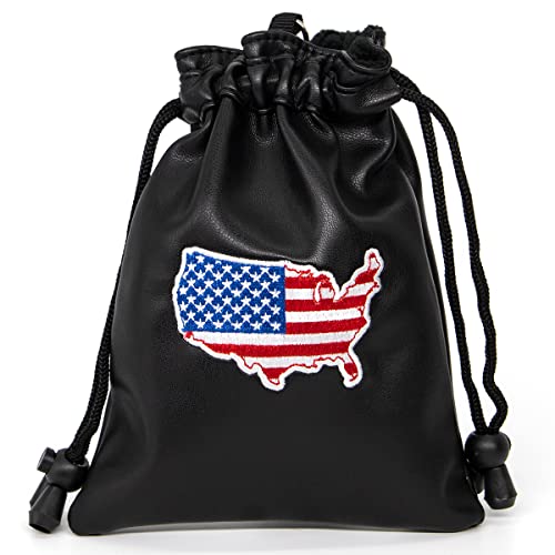 Amerikanische Flagge Golf Wertsachen Tasche mit Kordelzug – PU-Leder Golf Tee Tasche für Männer und Frauen, Golftasche schwarz von barudan golf