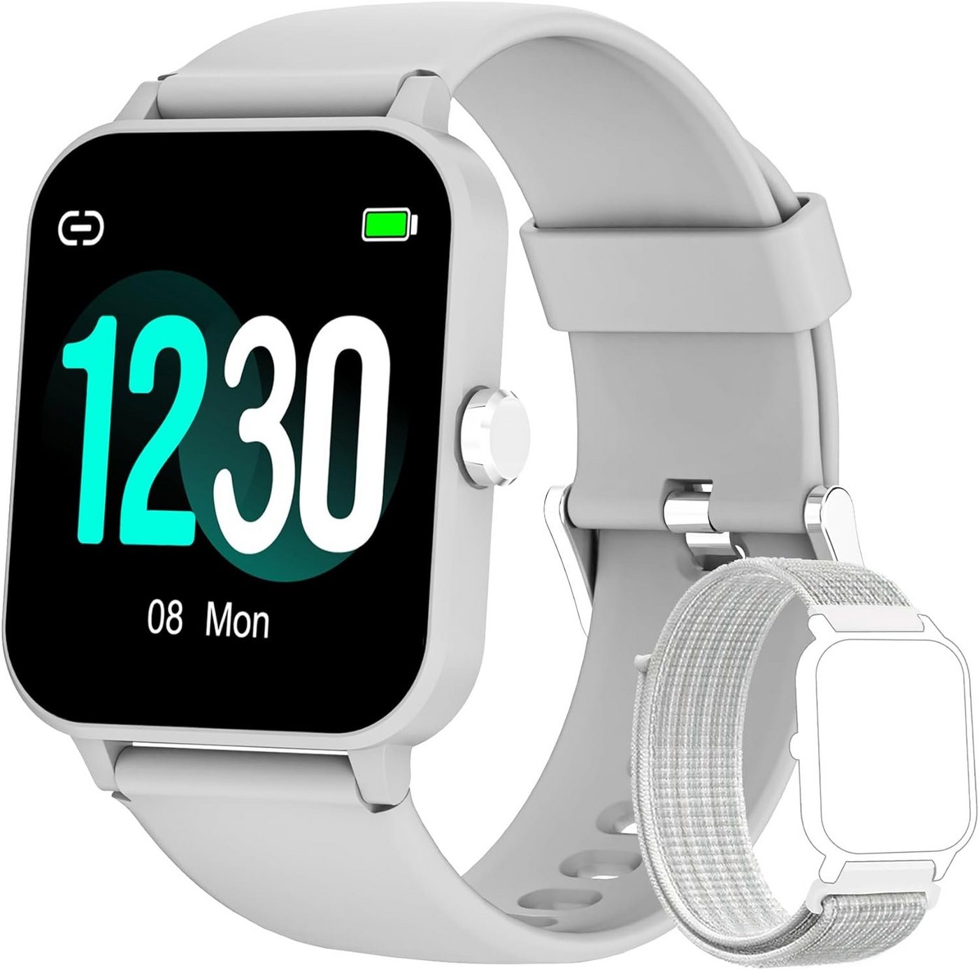 blackview Smartwatch (1,83 Zoll, Android iOS), Fitnessuhr Armbanduhr mit Pulsmesser SpO2 Schrittzähler Uhr von blackview