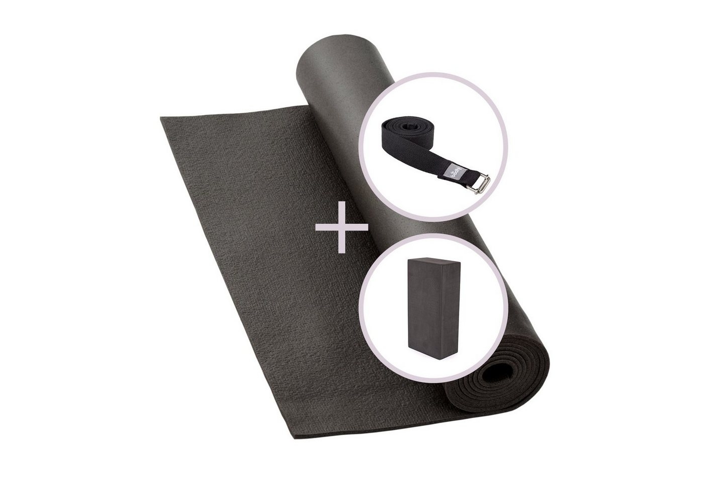 bodhi Yogamatte Yoga Set RISHIKESH Yogamatte mit Block & Gurt schwarz von bodhi